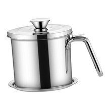 메쉬 스트레이너가있는 베이컨 그리스 용기 오일 수프 필터 냄비 그리스 캔 식용유 용 가정용 기름 저장 캔, 스테인레스 스틸, 은