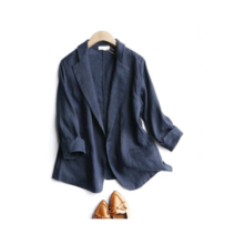 여성 하객룩 투피스 정장 가을 여자 옷 자켓 오버핏 블레이저 베이직 코튼 린넨 쓰리 쿼터 싱글 버튼 재킷 봄 패션 캐주얼 짧은 재킷 코트