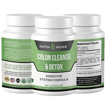 Nutra Intake Colon Cleanse 천연 변비 완화 소화 건강 시스템 지원 실리엄 껍질 아마씨 가지치기 사과 펙틴 글루코만난 프리바이오틱스 60 캡슐 그린