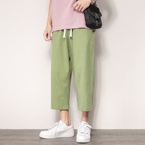 남자 밴딩와이드바지 린넨 심플 7부 면바지 캐주얼 통바지