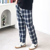 핏콕 남성용 편안한 밴딩팬츠 일자 체크바지