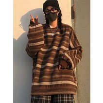 골프 방풍 니트 여성 집업 라운딩 골프웨어 필드룩 스트라이프 스웨터 오버사이즈 풀오버 가을 겨울 스웨터 힙합 얼짱 남여 점퍼 레트로 커플 탑스