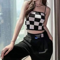 셀러허브(제화) 슬림 체크 니트 캡 탑 나시