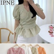 [이쁘네] 요미랩블라우스 데일리 퍼프 플레어 랩스타일