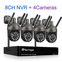 Techage-무선 보안 카메라 키트 8CH 3MP 와이파이 PTZ IP 야외 자동 추적 양방향 오디오 풀 컬러, 03 8CH NVR 4 Cameras_03 2T