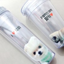 반려견 포토 투명텀블러, 콜드투명텀블러 350ml플랫형