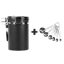 스테인리스 스틸 가스 벤트 실 팟 커피보관용기 +계량스푼6개세트, 1세트, 블랙, 1.8L