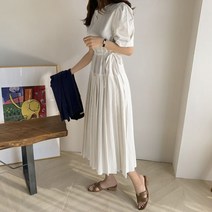 코튼 퍼프소매 허리셔링 반팔 원피스