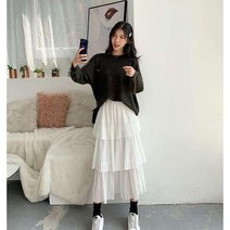 상의 여름 여성 레이스 스커트 봄 화이트 루즈핏 날씬해 보이는 미디 쉬폰 원피스