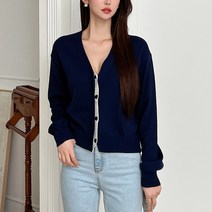 뜨개진 여성용 로니아 히든 버튼 가디건