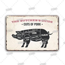 간판 현판 문패 호실판 골동품 정육점 가이드 금속 빈티지 주방 동물 시장 주석 사인 아트 컷 금속판 벽 장식, 5.60120 - 20x30cm