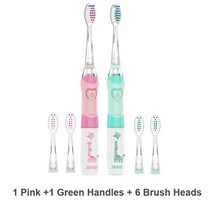 seago kid39s 음파 전동 칫솔 배터리 전원 다채로운 led 스마트 타이머 칫솔 교체형 듀폰 칫솔모 sg ek6, 협력사, 그린핑크