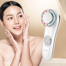 Windee 피부 마사지기 온열 케어 EMS 미세전류 레드 블루 광선 얼굴 눈 목 관리기 홈케어 USB식, 화이트
