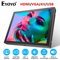 EYOYO 8인치 미니 IPS 모니터 1024X768 해상도 TFT LCD 스크린, 기본