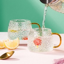 LEYDUN 대용량 스텐 뚜껑 내열유리 물병 2000ml, 컵 400ml*2개