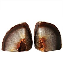 AMOYSTONE 브라질 락 북엔드 1쌍 핑크 마노 지오드 1.4-1.8kg3-4파운드 비디오 게임 CD용 독특한 홈 데코 119389, 3-4LBS, Nature