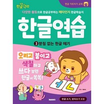 한글연습 3 : 받침 없는 한글 떼기 : 마법한글딱지 한글 공부 가르치기 교재, 재미씨, 어린이 한글 학습 만화책
