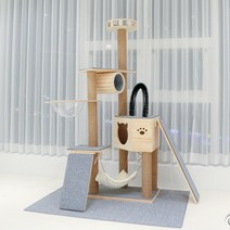가르르 원목 고양이 캣타워, 긴보드, 원형, 진그레이