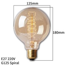 dimmable e27 retro edison 전구 ac 110v 220v 40w 빈티지 에디슨 전구 st64 g80 g95 t225 t300 백열 전구 에디슨 램프, g125 나선, 220v 디밍 가능