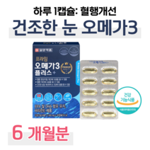 프라임 오메가3 플러스 하루한알 오메가쓰리 오메가스리 비타민E 건조한 눈 촉촉 눈건강 도움 혈액순환 혈행 개선 도움 항산화 운동 헬스 주부 가사일 집안일 등산 산책 조깅 건강 케어, 6개월치, 1100mg x 60캡슐 (하루 1캡슐)