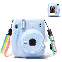 필름카메라 hiyqin cheki 케이스 fujifilm instax mini 11 케이스 귀여운 카메라 가방 mini 11 투명 케이스 숄더 스트랩 필름 수납 포켓 하드 중고, 주머니가 있는 투명 케이스