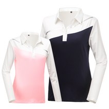 제로다몰 여성용 스포츠 배색 카라 티셔츠 봄가을 산뜻한 속건 스판 골프웨어 상의 골프연습복 라운딩룩 필드웨어 긴팔 티셔츠