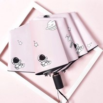 경량 미니 양산 우주 비행사 자동 우산 휴대용 비와 광택 자외선 차단 비닐 트리플 접이식 파라솔 비 여성