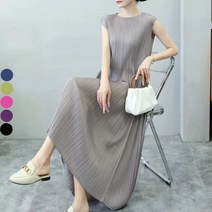 무지 민소매 셔링 롱원피스 쉬폰 비치웨어 휴가 H라인