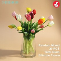 PCS 꽃 실리콘 노란색 튤립 꽃다발 리얼 터치 칼라 홈 부활절 선물 인공 결혼식-인디고, [01] pcs Poly Bag, [11] PCS Mixed