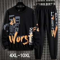 쥬엔리치 남자 빅사이즈 맨투맨 라운드 넥 펑커 면 남성 긴팔티 티셔츠 바지 상하세트 4XL-10XL