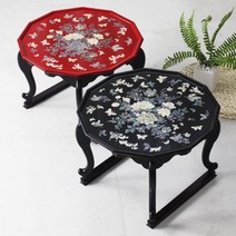 1.5 12각 원형호족반 목단꽃나비 자개찻상 45센티, 빨강