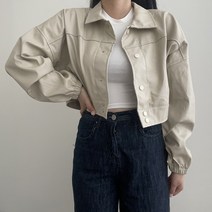VANANA2 여성 박시핏 크롭 가죽 라이더 레더 크롭 단추 자켓
