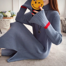 오너클랜 폴라넥 와이드소매 니트원피스