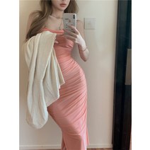 민소매나시원피스 순욕 홍매 롱 숏 끈나시 뷔스티에원피스 여성 봄 여름 2023 러블리 무드 슬림핏 힙랩 4993059129