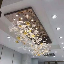 현대적인 대형 프로젝트 샹들리에 호텔 빌라 계단 거실 단풍잎 예술 장식 걸이식 램프 광택 맞춤형, 04 L120xW50xH60cm_01 웜 화이트