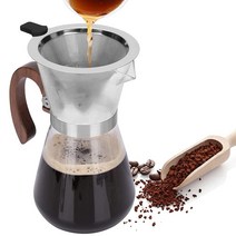 Wjiang 커피 푸어 오버 드리퍼 브루어 600ml 메이커 투명 유리 드립 메이커 스테인리스 스틸 필터 수동 고내열성 디캔터
