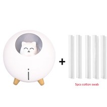 고양이 공기청정기 애견 악취 미세먼지 냄새제거 사랑스러운 애완 동물 행성 고양이 가습기 220ml 쿨 미스, 05 White and 5 filters
