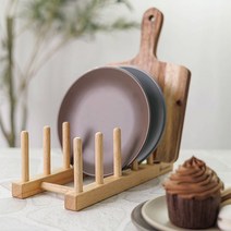 원목 우드 그릇 접시 꽂이 선반 정리대 네추럴 소 중 대, 중 (5칸)