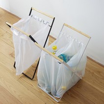 철제 접이식 분리수거함 우드손잡이 분리수거대 휴지통 봉투걸이 종량제봉투, 우드분리수거함(대)화이트