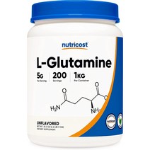 뉴트리코스트 Nutricost L-Glutamine Powder 5000mg 고흡수 엘 글루타민 분말 무맛 35.3oz(1000g), x, 1개
