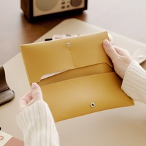 가죽 펜슬케이스 필통 펜파우치 펜 케이스 포스트잇 메모 명함 수납가능한 지갑형 파우치, 머스타드