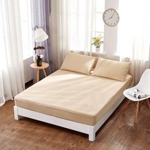 순면 패밀리 침대패드 이불패드 이브자리패드 6 솔리드 컬러 코튼 어린이 매트리스 커버 스트라이프 방수 소변 비 슬립 침대 매트리스 보호대 패드 커버 장착 시트, 카키_100x200x30cm