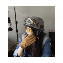 대두헬멧 할리 헬멧 독일식 철모 빈티지 유니크 특이한 일병 투구, 프리사이즈, 그레이 헬멧+골드 할리
