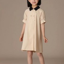 도오빠 벤벤루 아동 원피스 미디 카라 반팔 A라인 플레어 투버튼 단추 랩 여아 여름