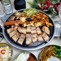 주방애몰 맥반석 코팅 무쇠 솥뚜껑 물받이포함 삼겹살 야외 캠핑용 업소용 솥뚜껑불판 구이팬 쭈꾸미 고기 팬, 27cm