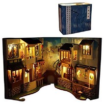 DIY 북누크 키트 북엔드 책 모양 인형의 집 책꽂이 책장 미니어쳐 LED 조명 인테리어 소품, 강남 수로