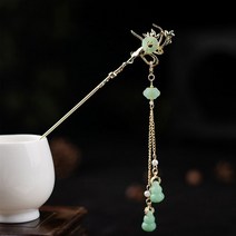 헤어 스틱 비녀 한복 머리 뒤꽂이 어 빈티지 긴 술 평화 버클 젓가락 유약 여자 Hanfu 장식 머리핀 페이크 옥 쥬얼리