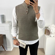 구스마켓 남성용 도톰한 헨리넥 단추 니트 조끼 [95~110]