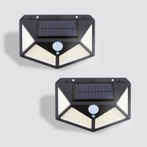 솔까든 태양광 100구 감지 벽부등 100led 3모드 모션감지 센서등 2개입, 블랙