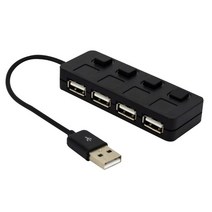 고속 4 포트 USB 2.0 허브 LED 표시기 노트북 PC 컴퓨터 용 전원 켜기/끄기 스위치가있는 분배기 검정/파랑, 01 black